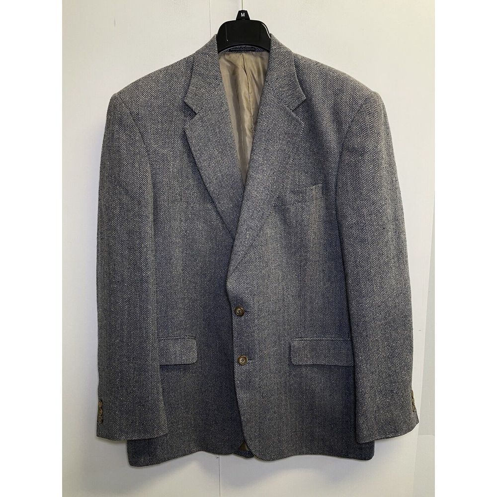 VTG J. G. Hook Blazer Sport Coat Men's 42L Silk Jacket Herringbone Blue/Cream